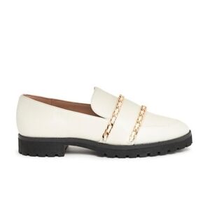 Karl Lagerfeld Paris Womens Loafers 8/38.5B Cream Leather Gold Chain Trim Chunky